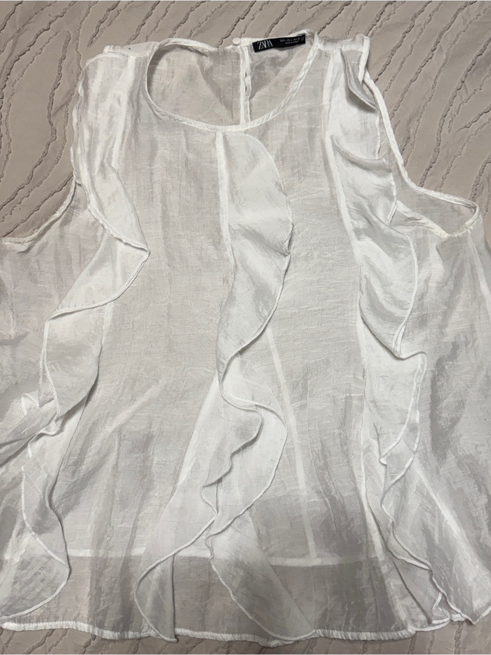 Zara White Sheer Ruffle Sleeveless Camisole